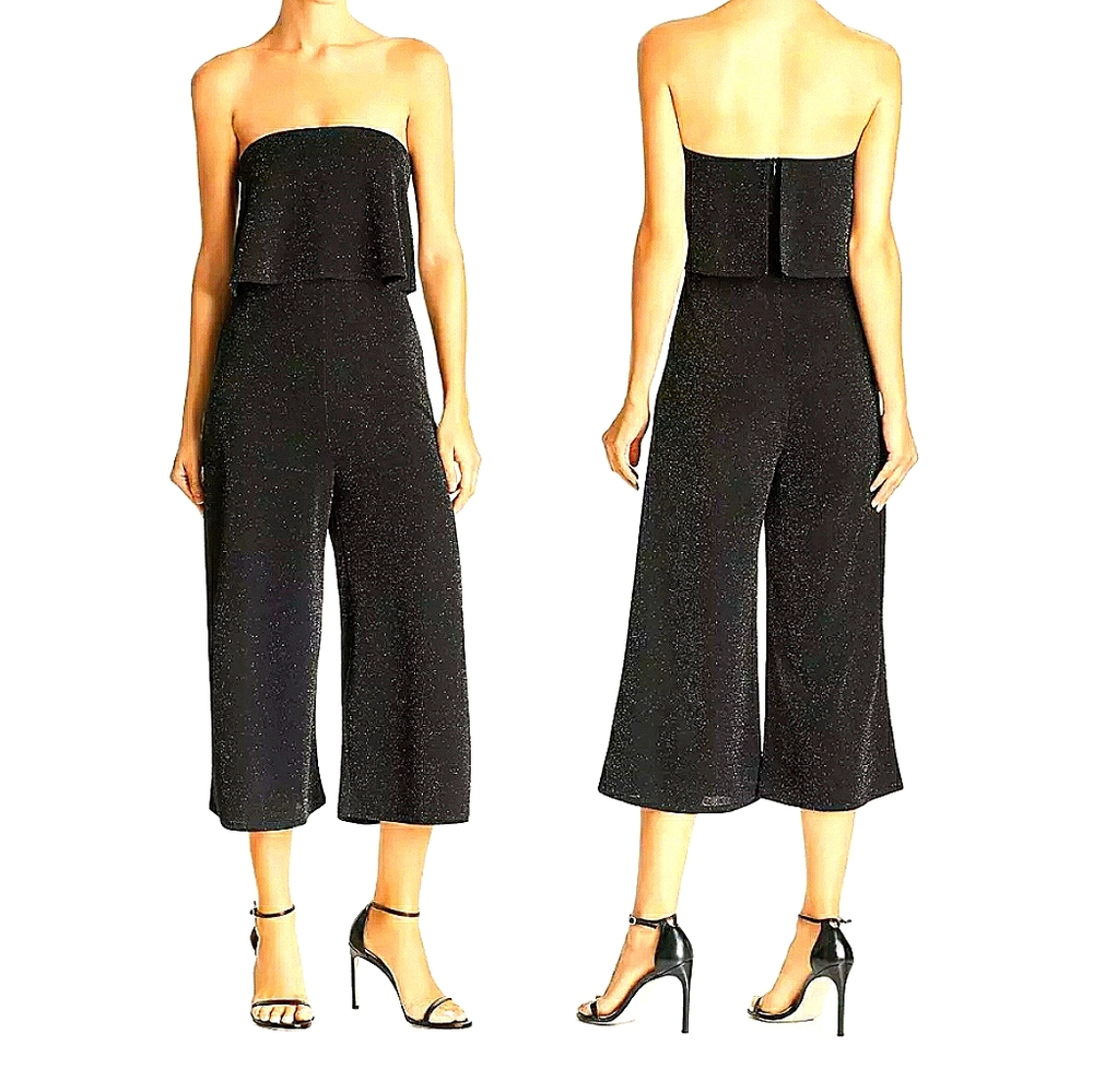 Sunset & Spring Black Metallic Strapless Jumpsuit